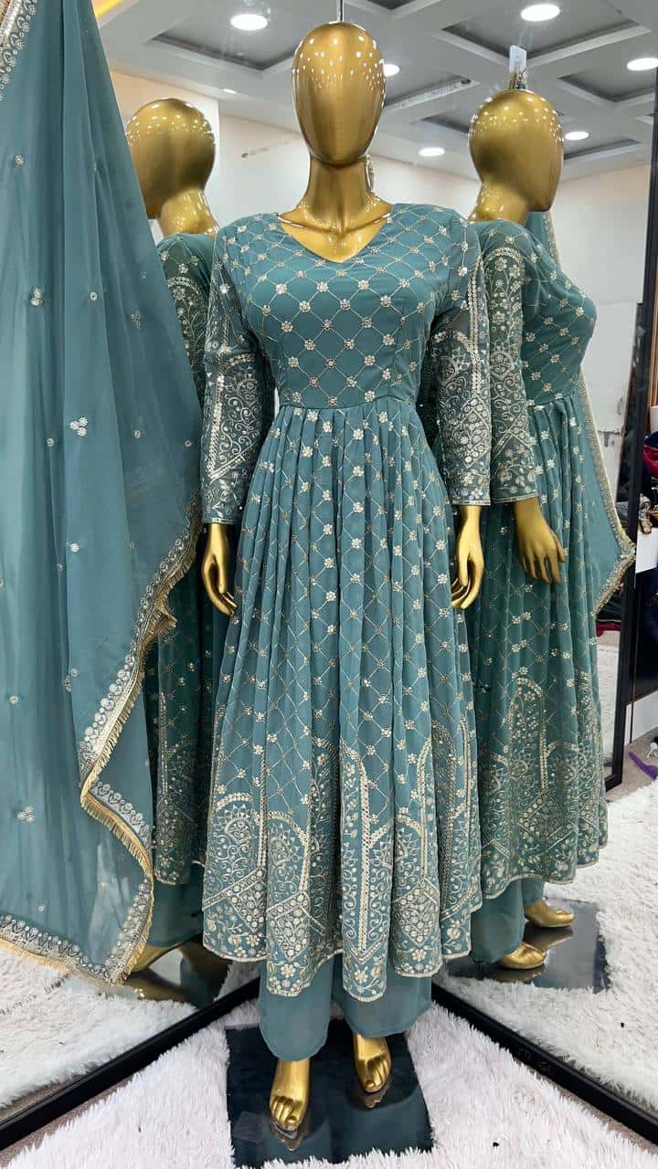 Heavy Embroidery Faux Georgette Top with Sharara and Dupatta