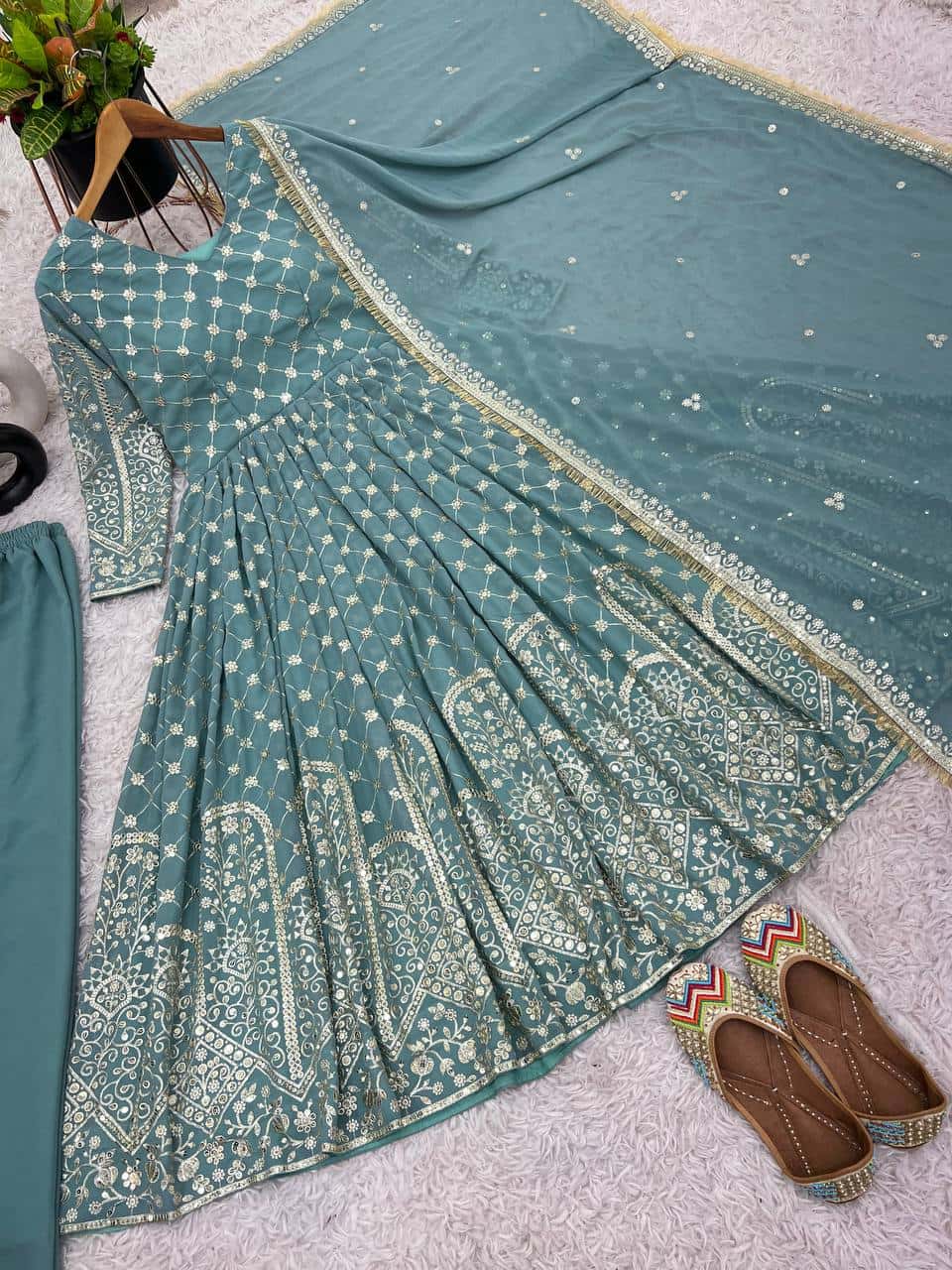Heavy Embroidery Faux Georgette Top with Sharara and Dupatta