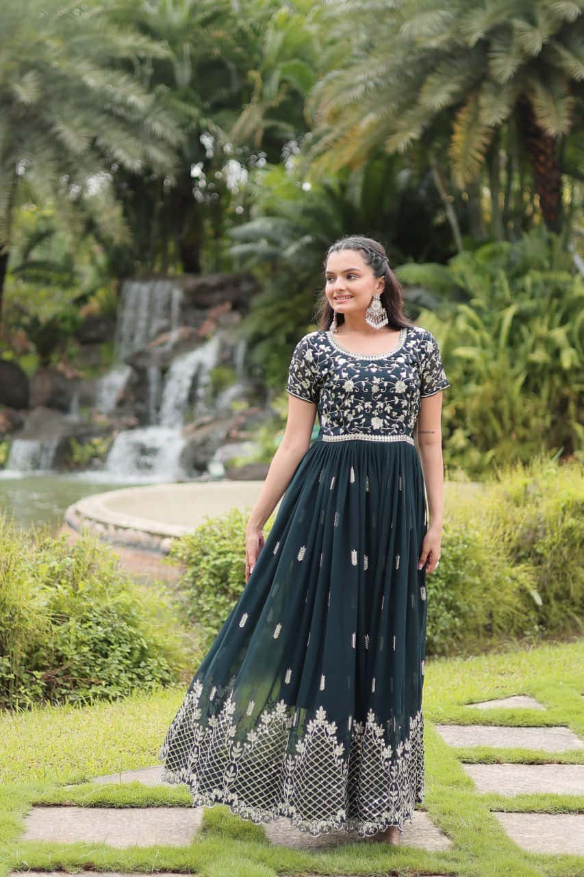 Luxury Faux Blooming Gown with Intricate Embroidery