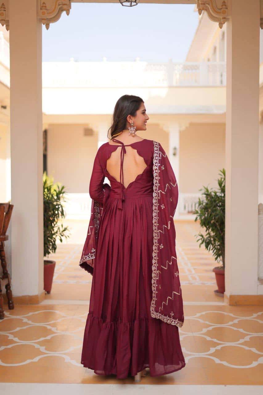 Pure Star Georgette Gown with Heavy Sequence Embroidery and Matching Dupatta