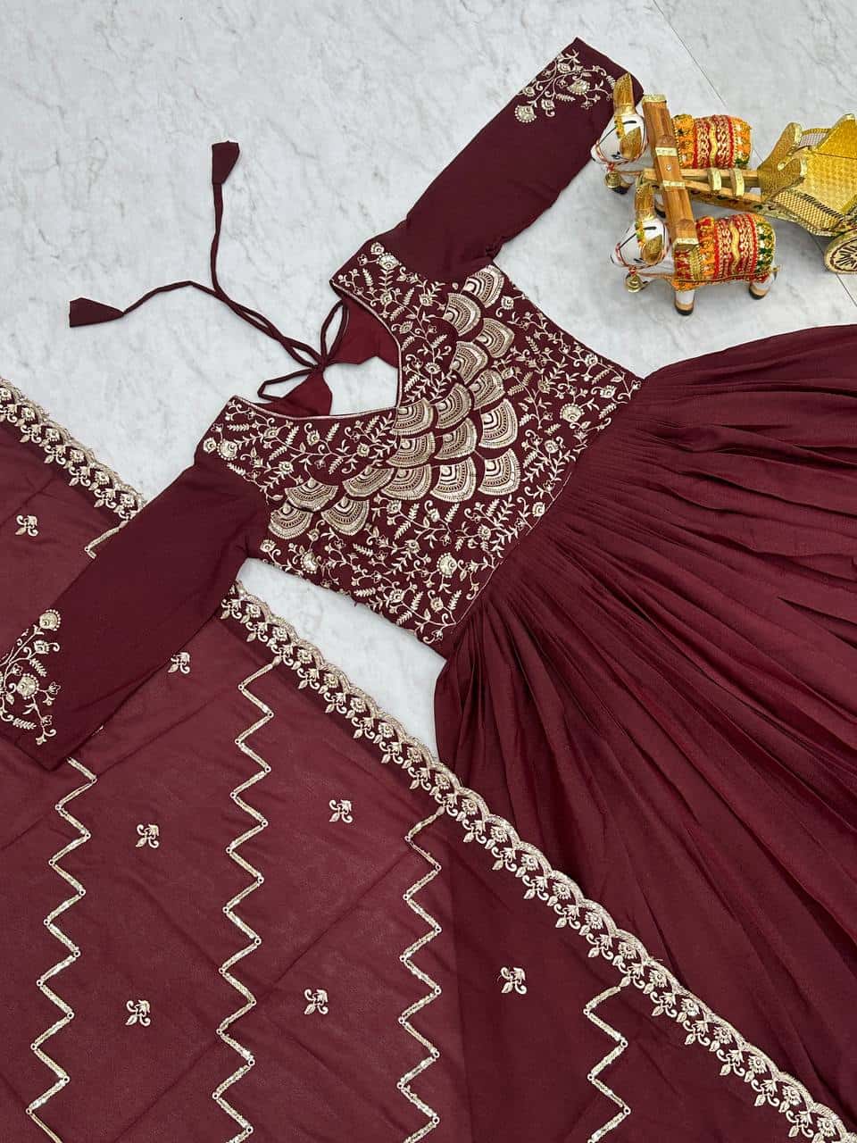 Pure Star Georgette Gown with Heavy Sequence Embroidery and Matching Dupatta