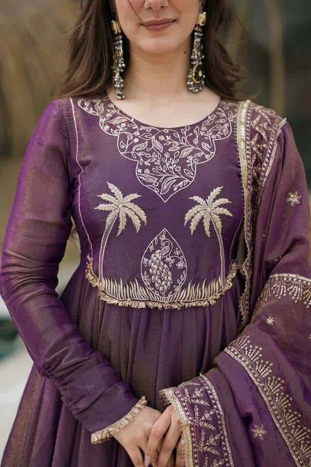 Elegant Gold Crash Gown with Full Sleeves, Embroidery, and Lace Dupatta