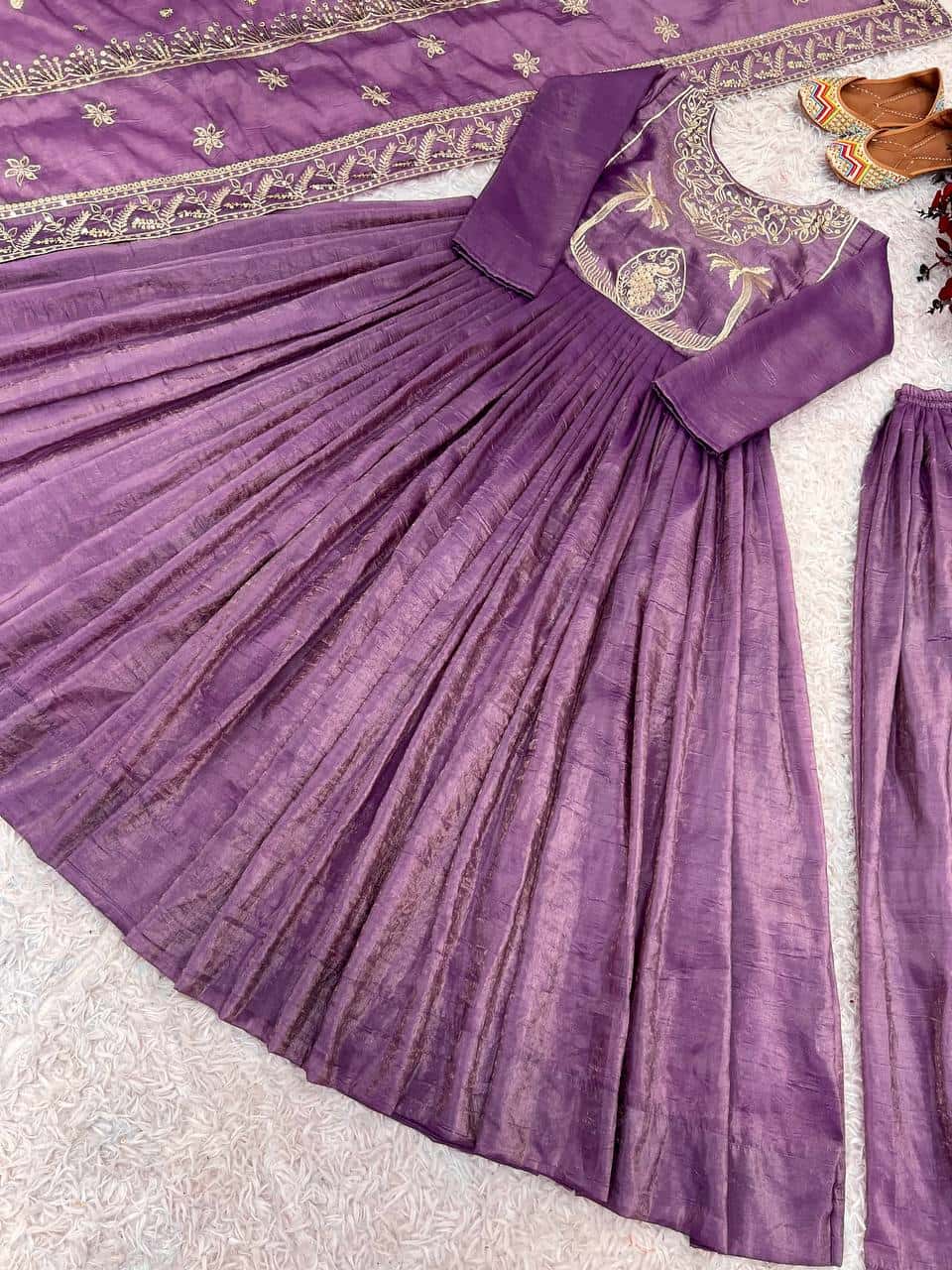Elegant Gold Crash Gown with Full Sleeves, Embroidery, and Lace Dupatta