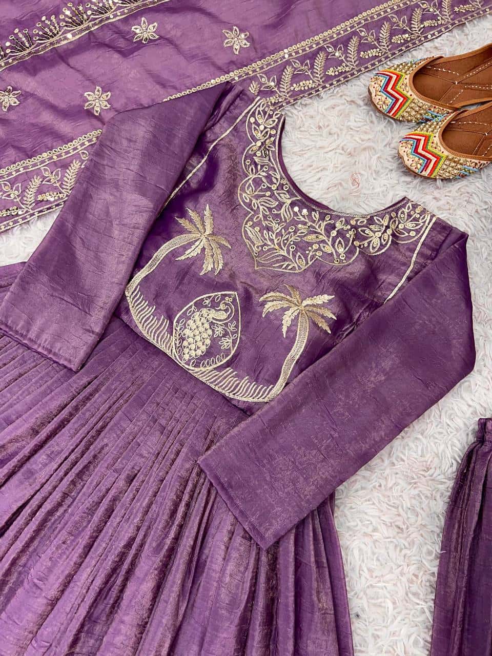Elegant Gold Crash Gown with Full Sleeves, Embroidery, and Lace Dupatta