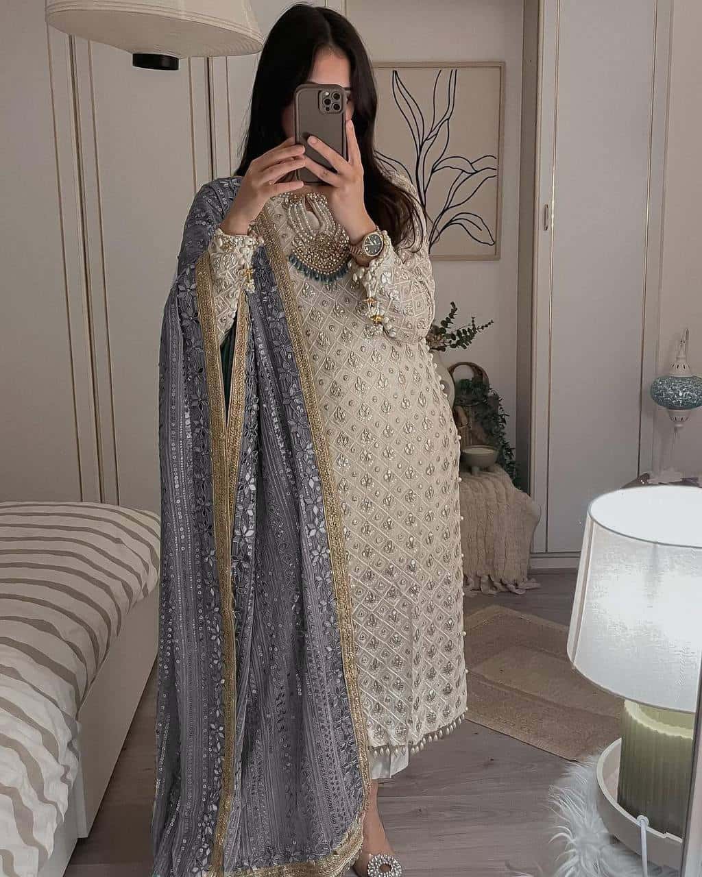 Ivory Pearls Embriodery Partywear Set