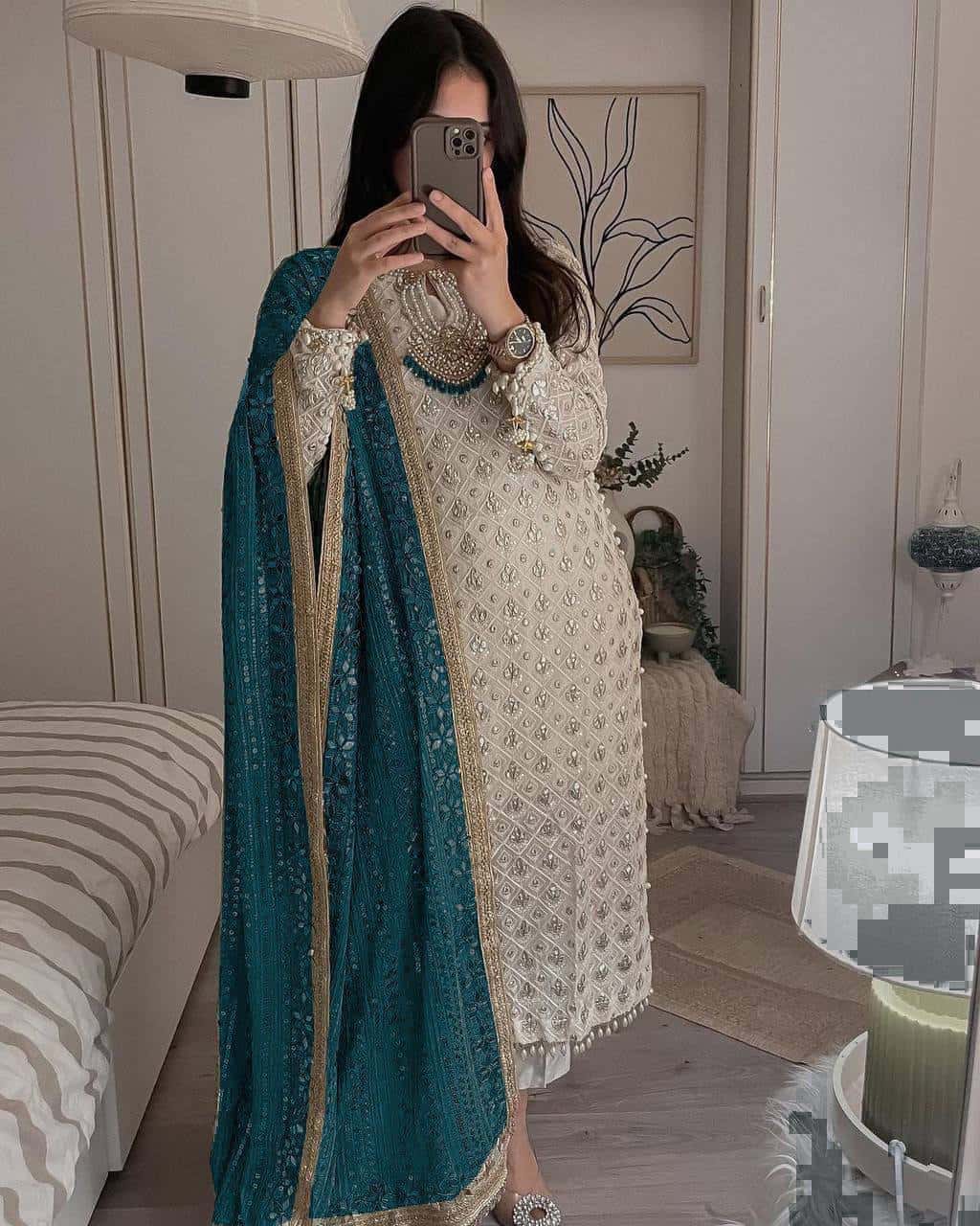 Ivory Pearls Embriodery Partywear Set