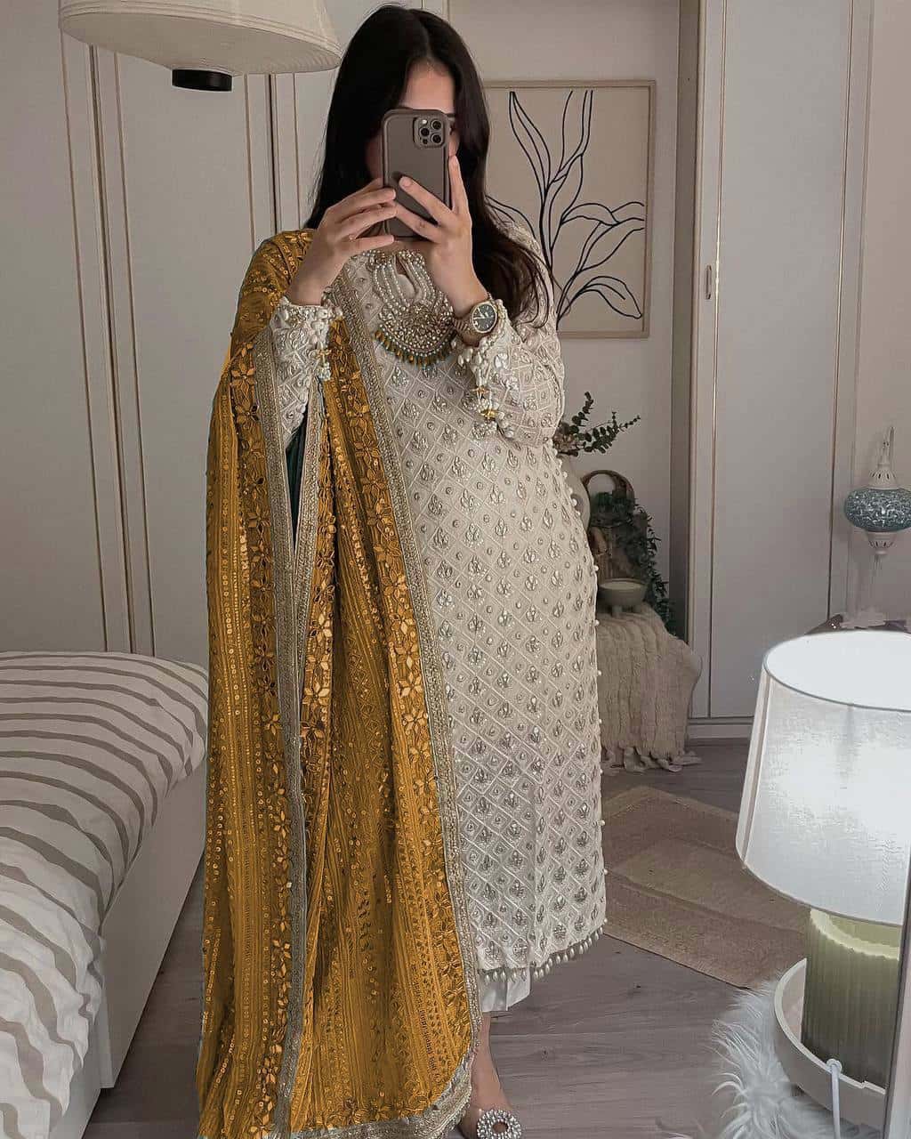 Ivory Pearls Embriodery Partywear Set