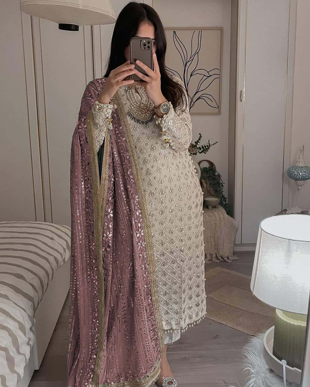Ivory Pearls Embriodery Partywear Set