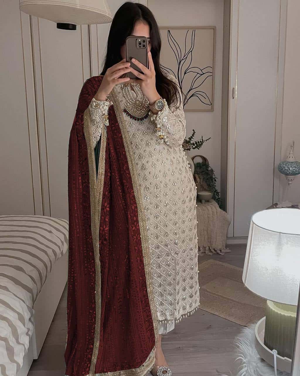 Ivory Pearls Embriodery Partywear Set