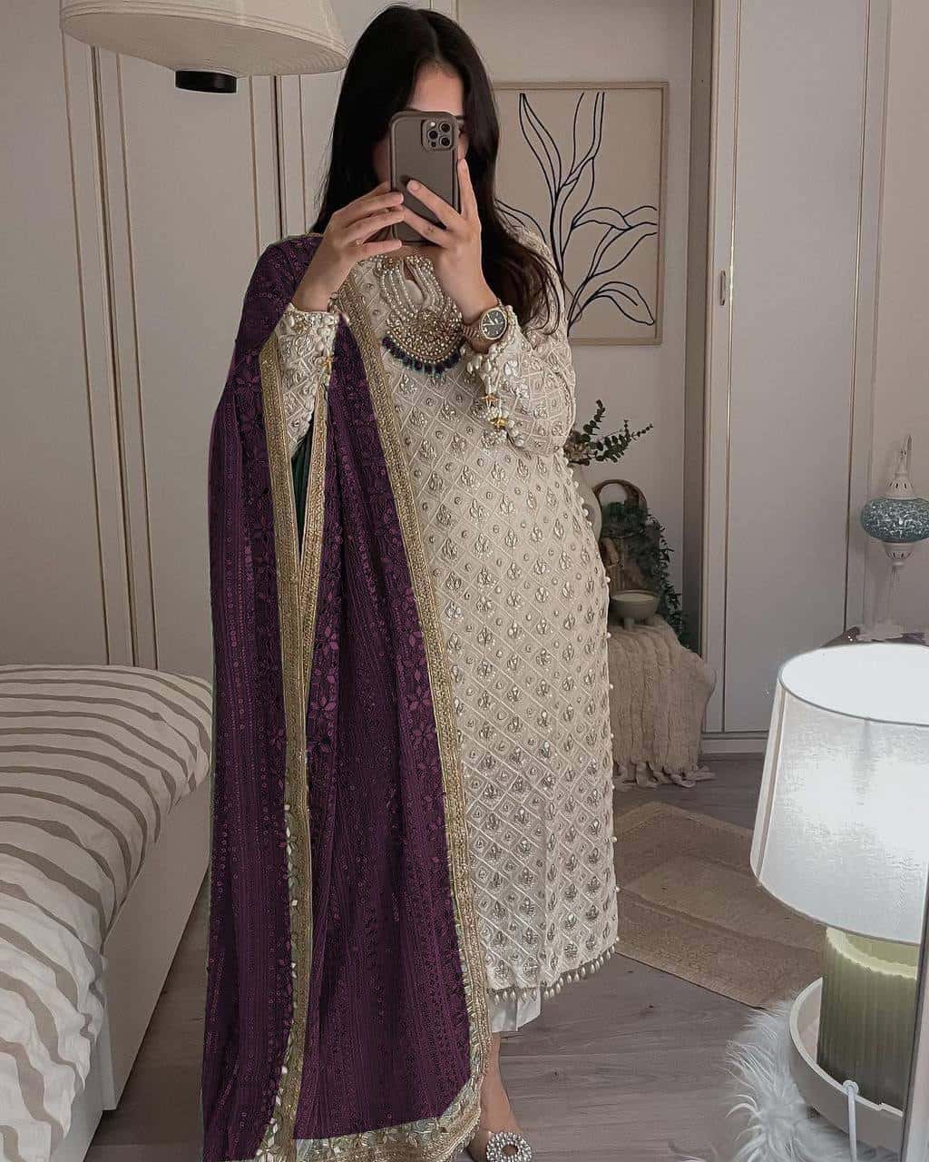 Ivory Pearls Embriodery Partywear Set