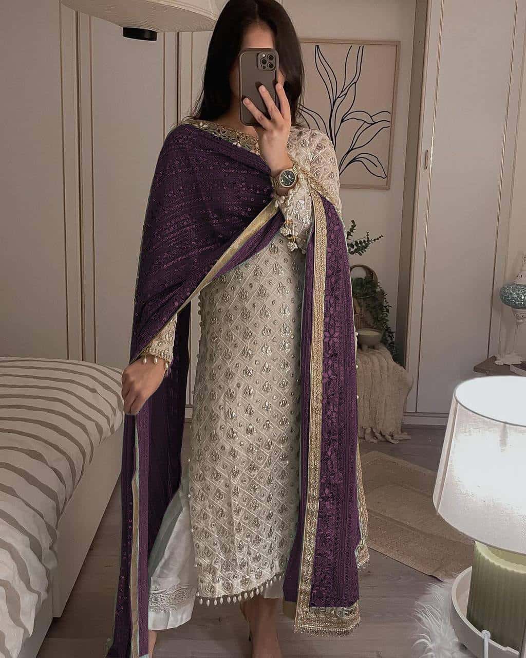 Ivory Pearls Embriodery Partywear Set