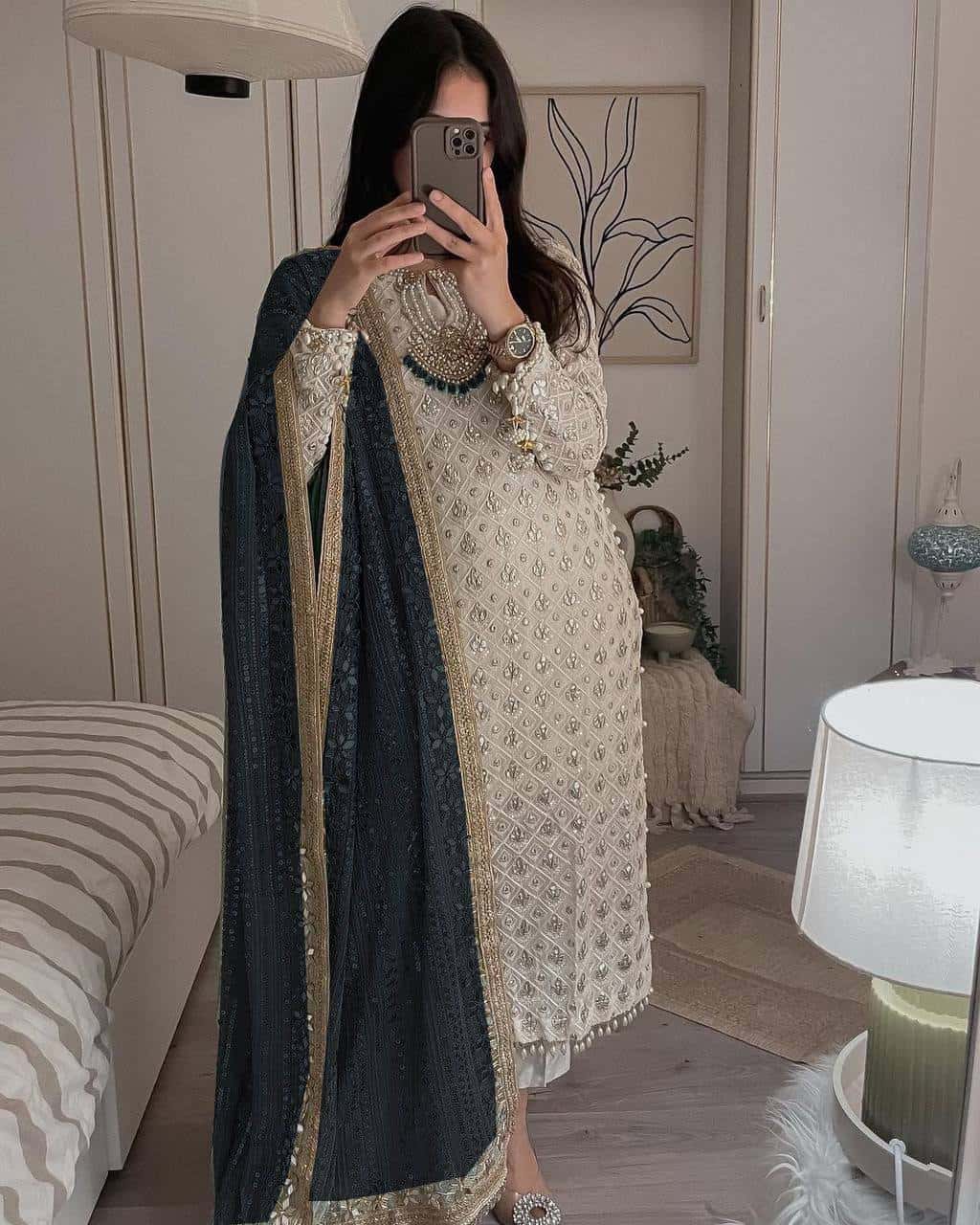 Ivory Pearls Embriodery Partywear Set
