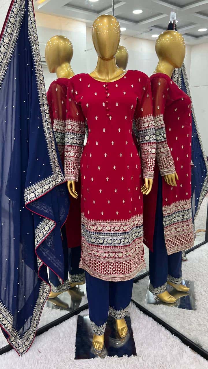 Faux georgette kurta pant with dupatta sets