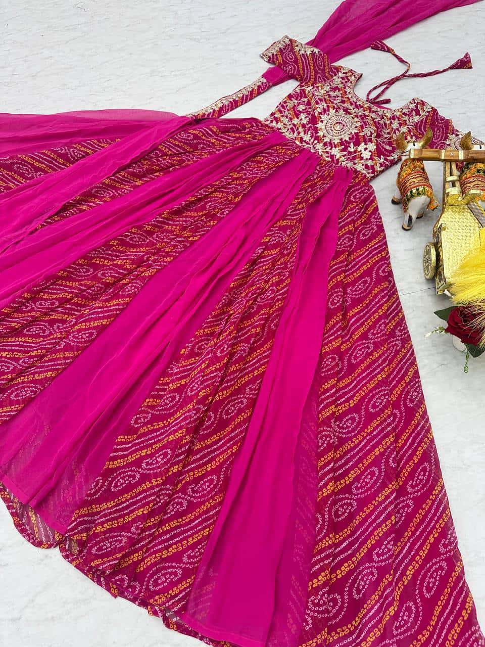 Pure Bandhej Gown with Faux Georgette Dupatta and Sequence Embroidery