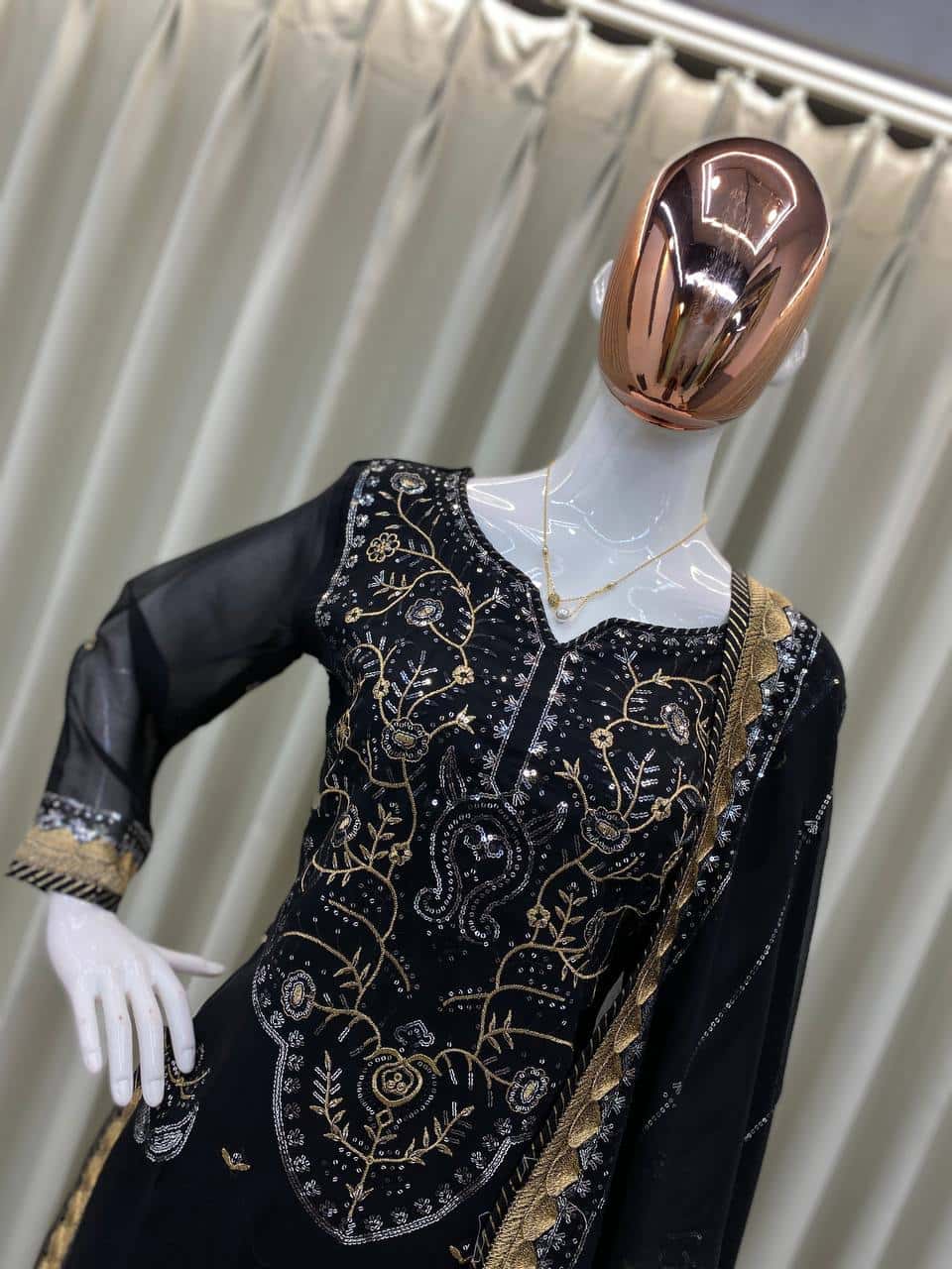 Faux Georgette Embroidered Sequence Anarkali Dress with Silk Inner and Dupatta